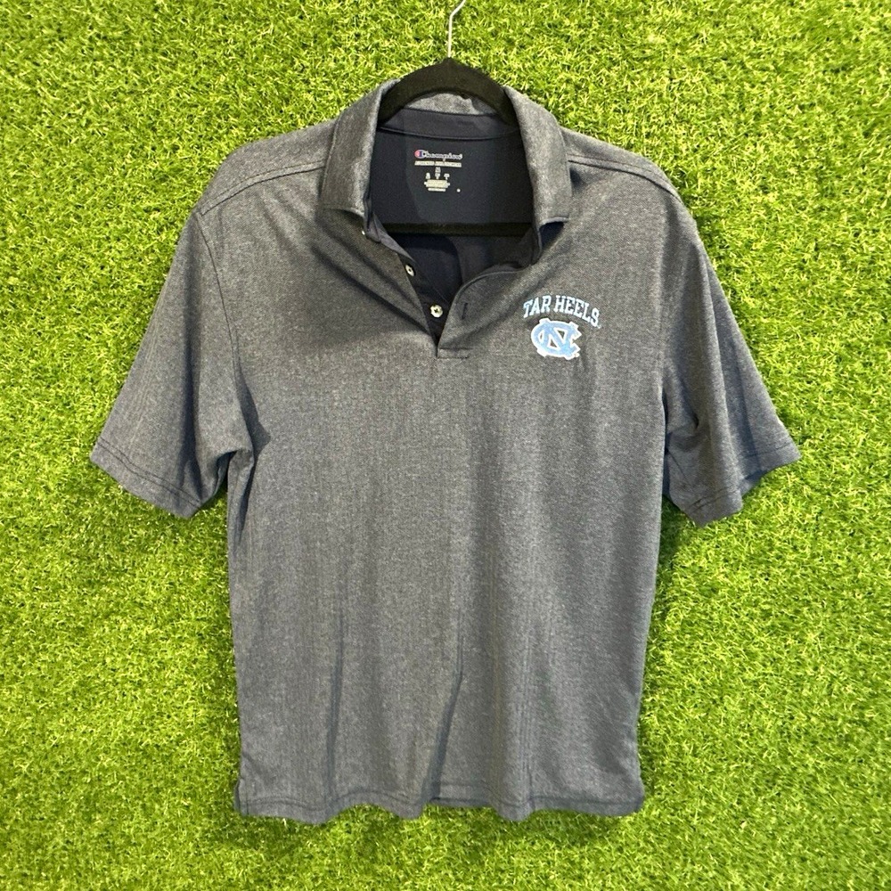 Champion North Carolina Tar Heels UNC Polo Shirt Gray/Blue Size M